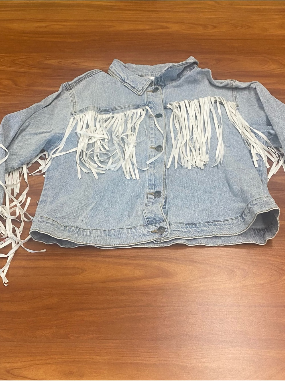 VIGOSS Fringe Denim Jean Jacket Size Large White Fringes
